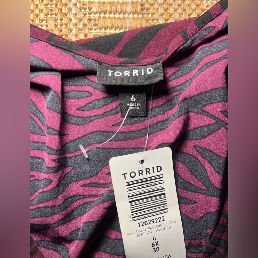 Torrid Women's Zebra Print Peplum Blouse,Purple & Black,Size 6X,NWT - Picture 7 of 9